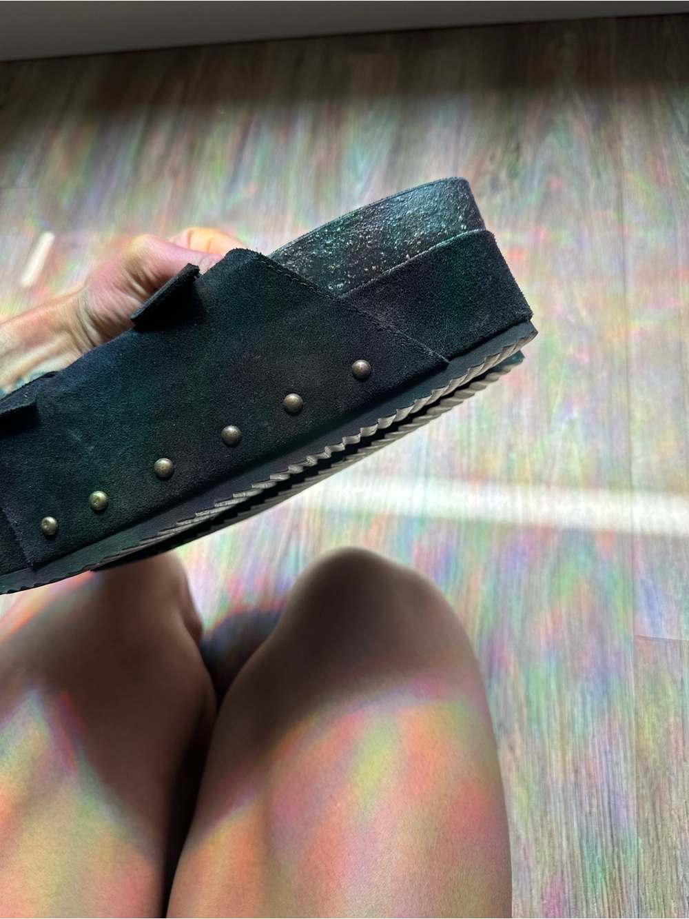 INTENTIONALLY BLANK Black Suede Double Buckle Platform Sandals - Picture 5 of 8